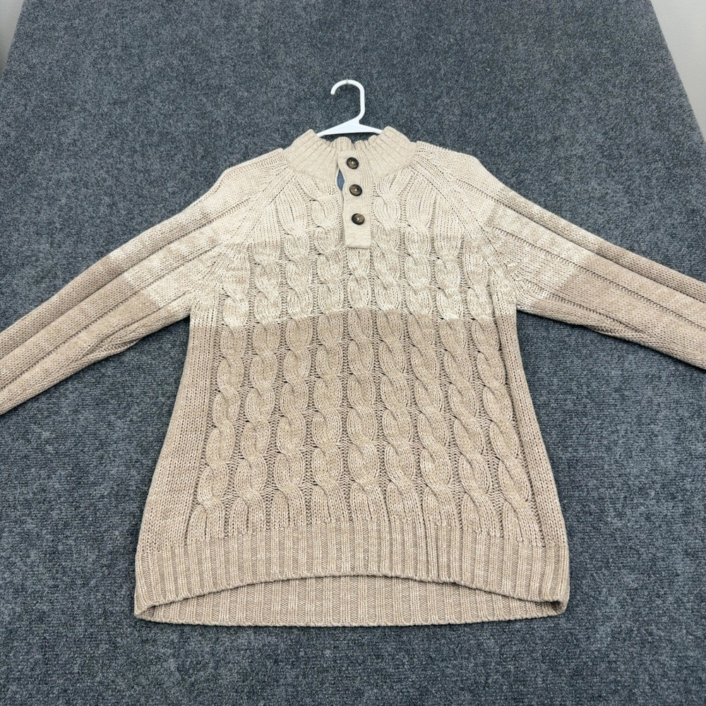 Weatherproof Sweater Mens L Tan Acrylic Cable Knit Henley Mock Neck Casual